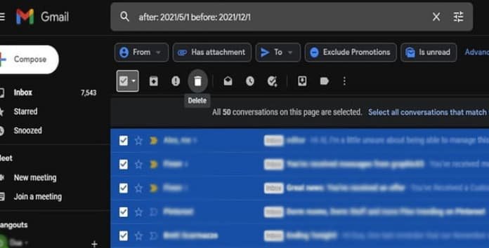 how to bulk delete email records by date range in Gmail with special search operators
