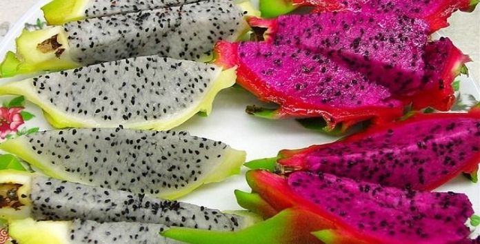 We can clearly distinguish the two varieties of dragon fruit